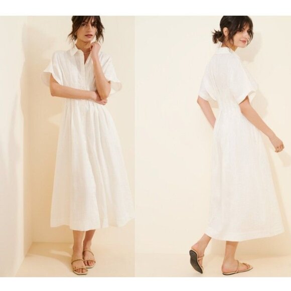 Anthropologie Tobie Linen Shirt Dress Womens XS Midi Vintage Charming Casual - Picture 1 of 9